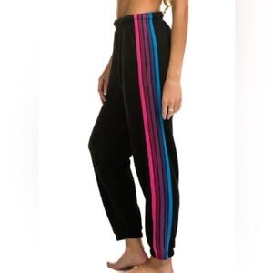 Aviator Nation 5 STRIPE SWEATPANTS - BLACK // PINK PURPLE size XS